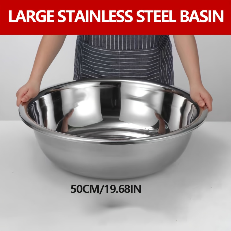 TEMU Large Stainless Steel Basin, Metal Mixing Bowls Stainless Steel Basin 20 Inch Large Mixing Bowl Portable Dish Tub Foot Soak Tub Washtub For