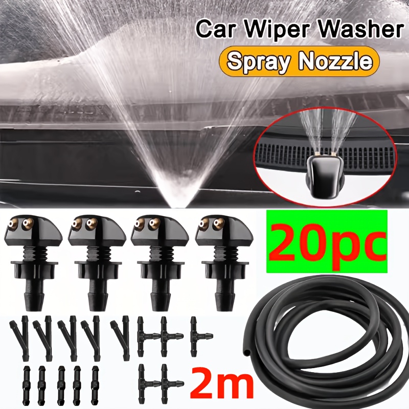 TEMU 20pcs Car Automatic Windshield Washer 4 Water Spray Nozzles 15 Connectors 2m Hose Wiper Blade Pipe Jet Nozzle Water Fluid Pipe Connector