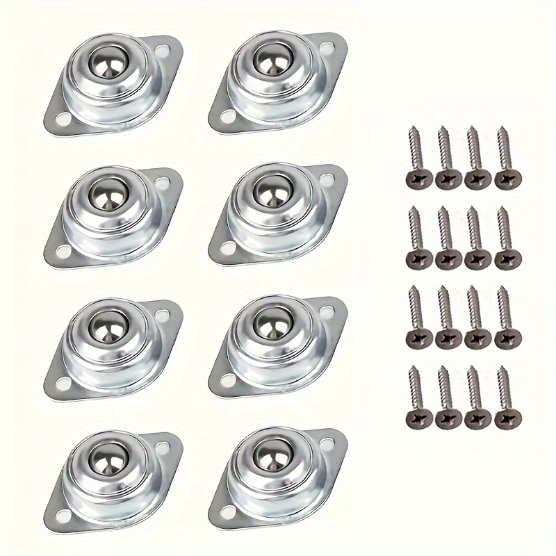 Image of 8pcs Ball Transfer Bearings With 16pcs Mounting Screws, Heavy Duty Metal Ball Caster Roller Set, For Furniture, Furniture Modification, Machinery, , Luggage Sliding