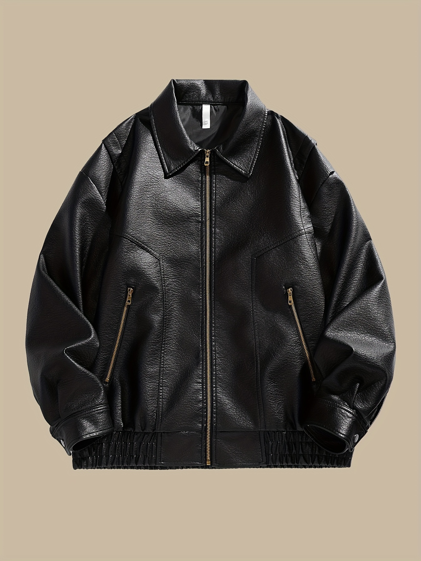 mens pu leather jacket casual loose fit zipper - Temu United