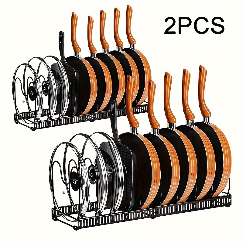 

2 Set Of Pot And Pan Organizers Rack, Pans And Pots Lid Organizer Holder With 10 Adjustable Compartments, Kitchen Cabinet Pantry Cookware Bakeware Organizer Rack Holder