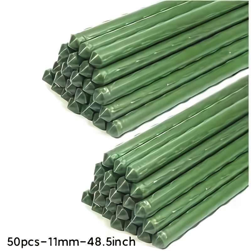 item picture plant stakes 25 50pcs extra long 48 in heavy duty plastic coated garden stakes for plant support and organization sturdy weather resistant and   4ft rust proof support for tomatoes   and vines