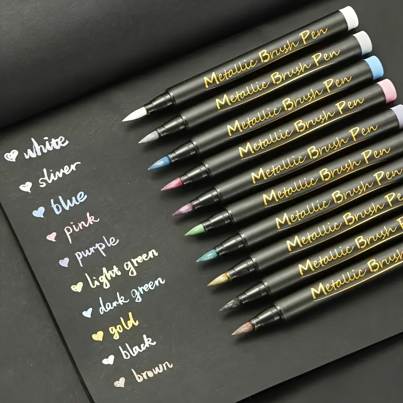 

10pcs Metal Color Pens, Metal Acrylic Pens, Painting Pens, Calligraphy Pens, Ceramics, Glass, Diy Card Making, Paint Process Marker Pens