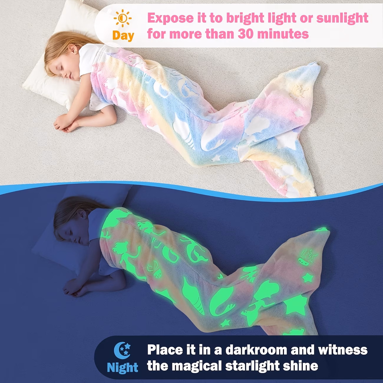 1pc Mermaid Tail Blanket - Glow-in-the-Dark Plush Mermaid Wearable Blanket 1pc mermaid tail blanket glow in the dark plush mermaid wearable blanket soft flannel blanket for girls teens and mermaid unicorn sleeping bag ideal for birthdays and kindergarten decor 250gsm Product details 6