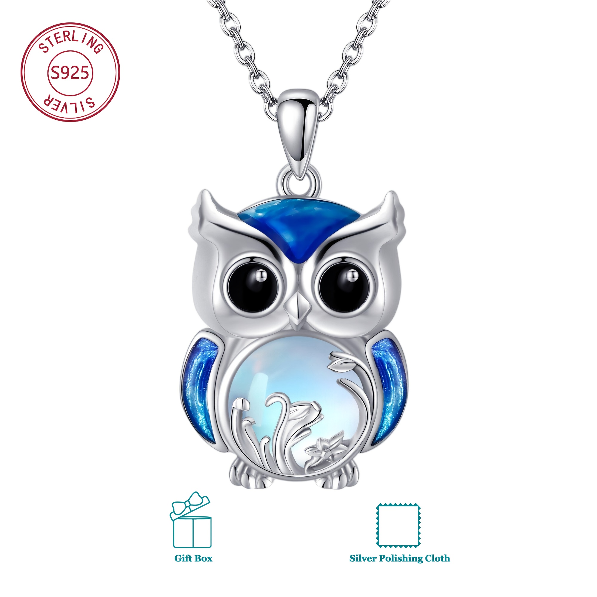 Image of 925 Sterling Silver Owl Necklace For Women & - Owl Pendant With Synthetic , Mystical Jewelry Gift - Perfect For Daily Wear
