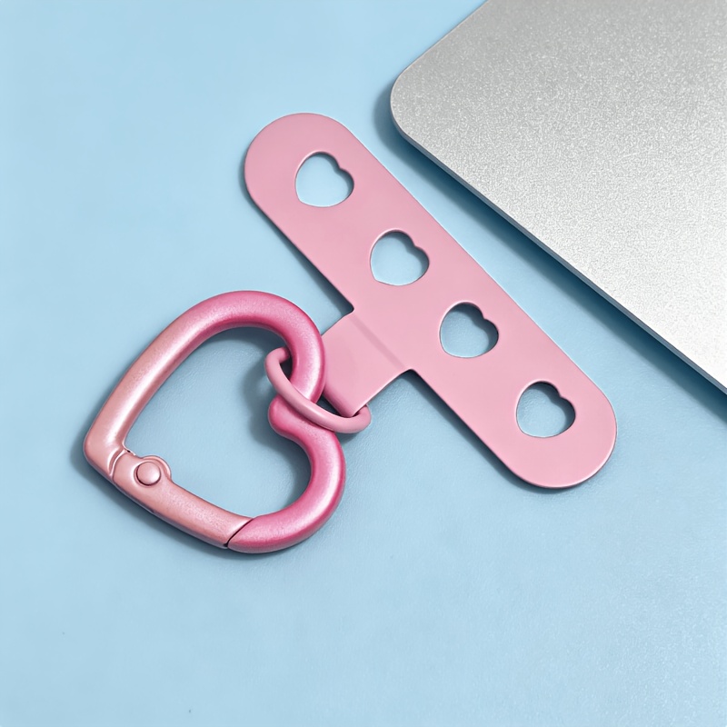 TEMU 2pcs Set: Includes 1 Stainless Steel Clip And 1 Heart-shaped Spring Ring. The Stainless -shaped Hollow Phone Lanyard Clip Is With A