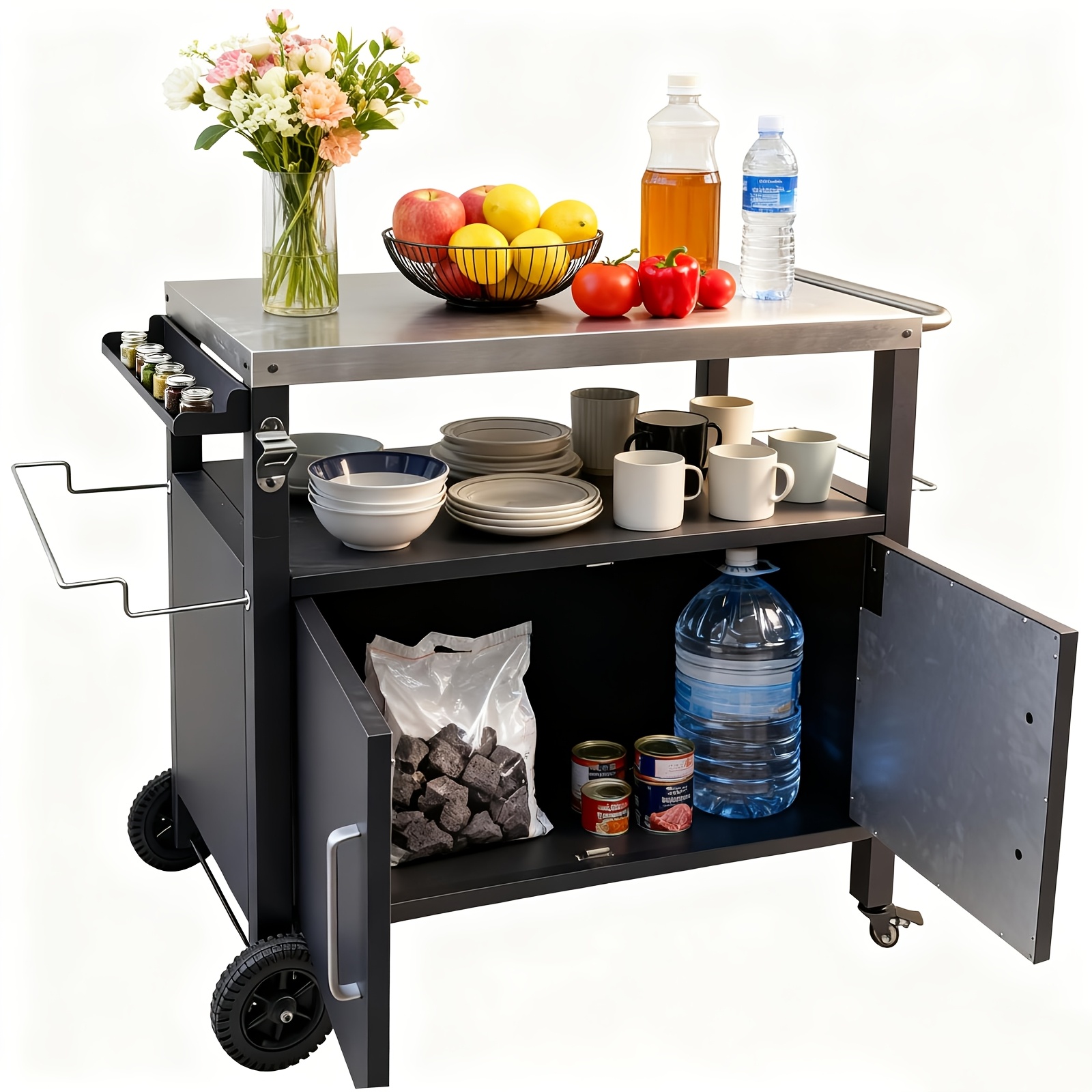Sturdy Outdoor Cooking Island Featuring Storage Space - Movable Kitchen Preparation Station On Wheels, Rolling Utility Cart With Storage, Portable Work Surface For Patio And Backyard