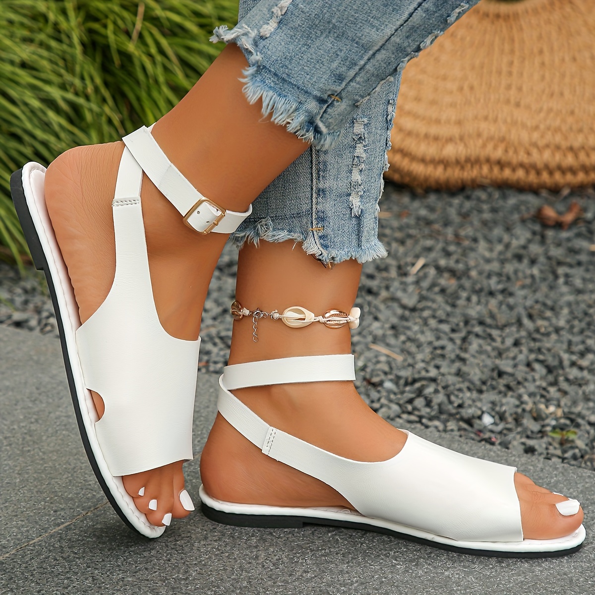 solid color trendy sandals women s ankle buckle strap comfy details 21