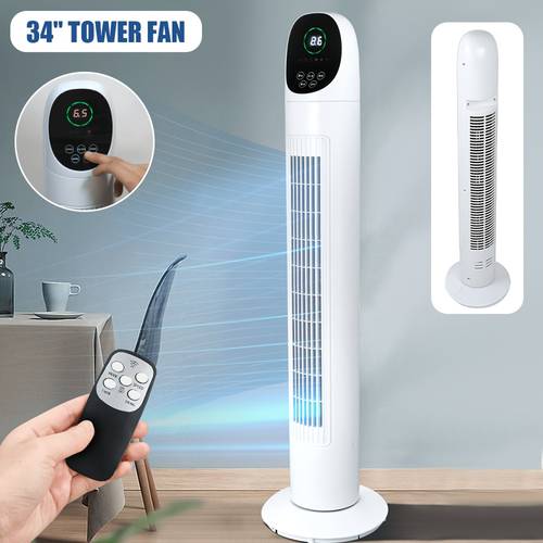 34 tower fan electric standing floor fan for cooling with remote control 7 5 hour timer led display 65 75 3 3 for home office living room bedroom white
