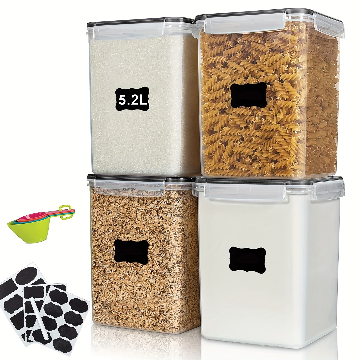 TEMU 4pcs Large Food Storage Containers 5.2l, Plastic Airtight Food Storage Containers With Lids For Kitchen Pantry Organization, Bpa Free Plastic