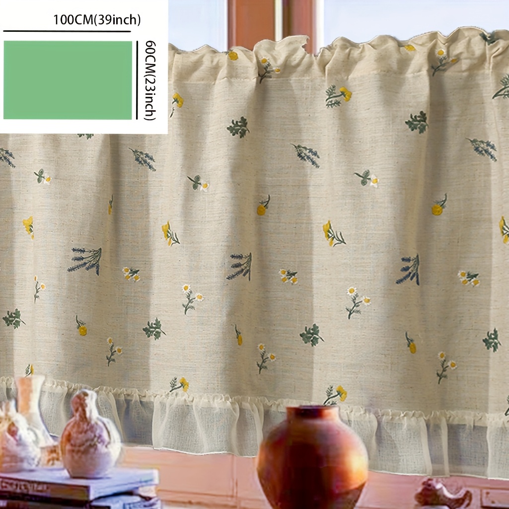 E-shop Französische Landhaus-Stickerei Weizenähren Kleine Blume Türvorhang, Halbvorhang, Kein Stanzen Kleiner Vorhang, Küchenstange, Lotusblattkante