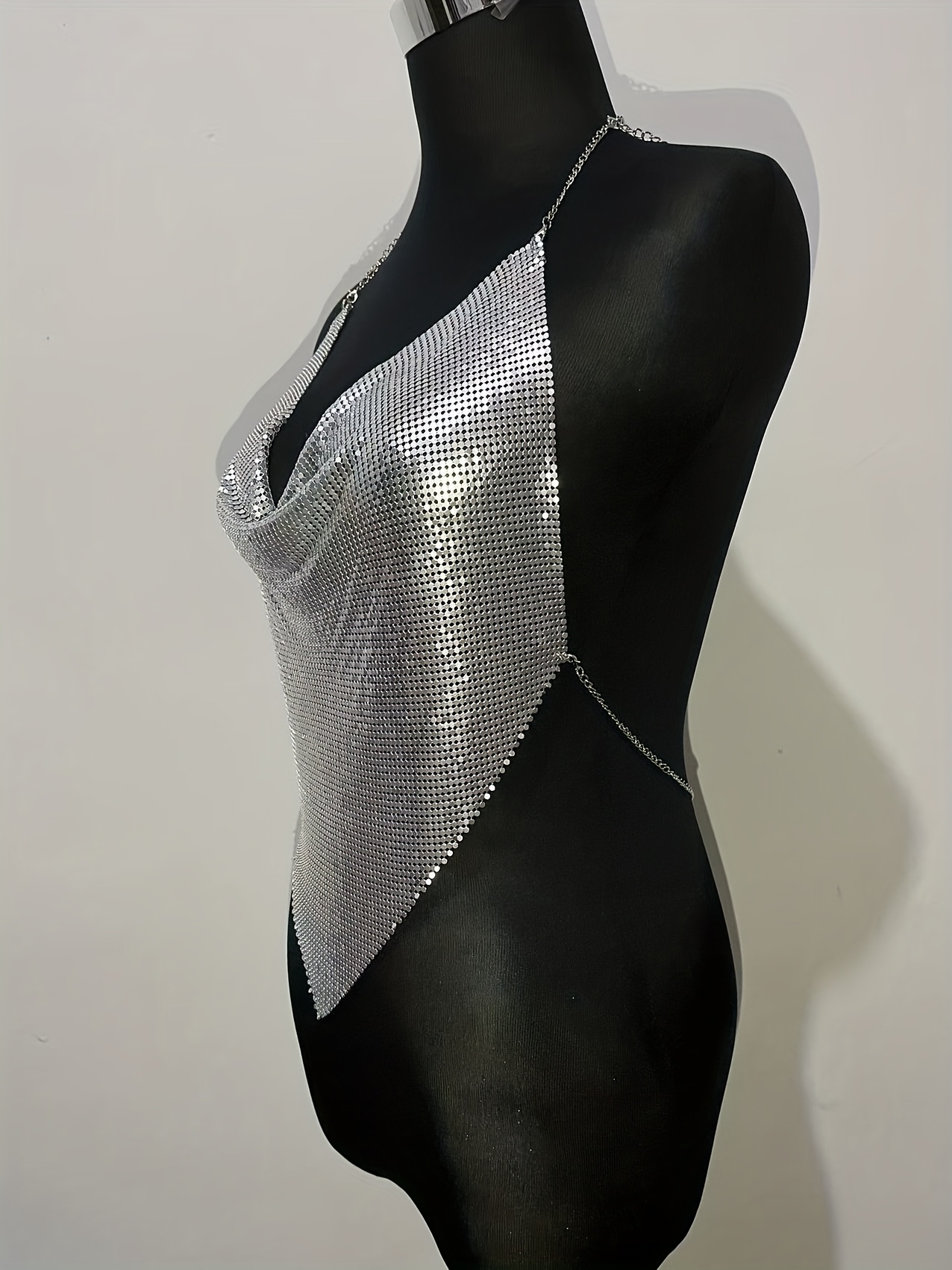 Women'S Sexy Metallic Sequined Backless Cami Top Nightclub Party Chain Halter Top Spicy Women'S Clothing