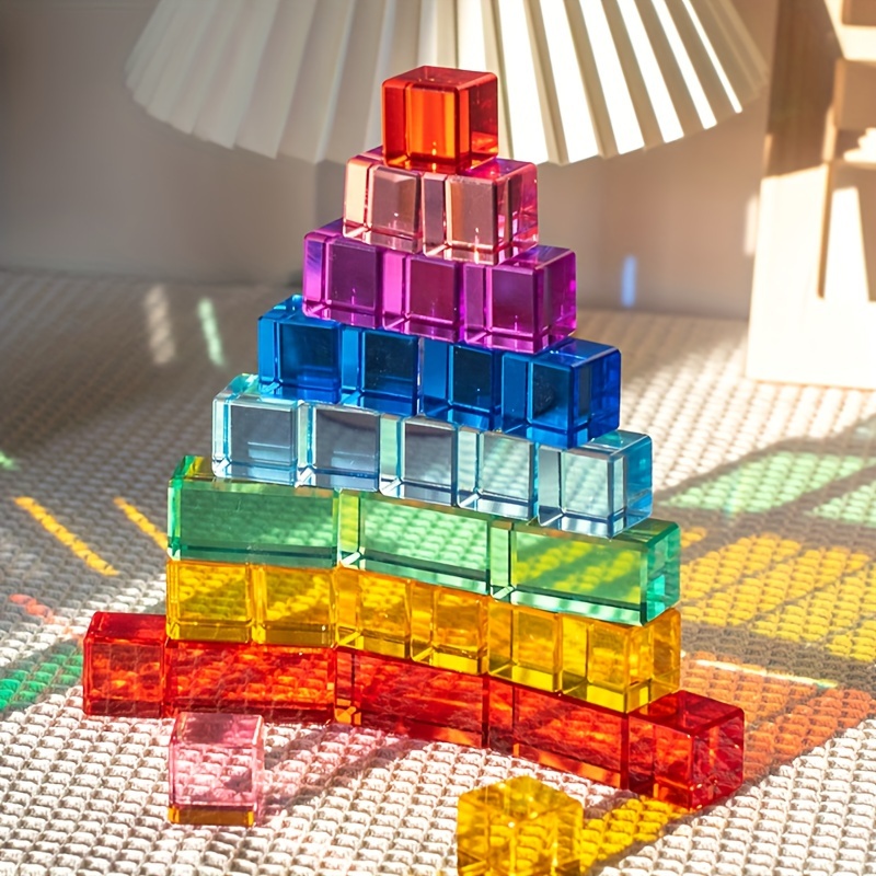 

Rainbow Acrylic Building Blocks - Creative Transparent Cube Puzzle Toy, High-clarity Gem Design (colors Vary)
