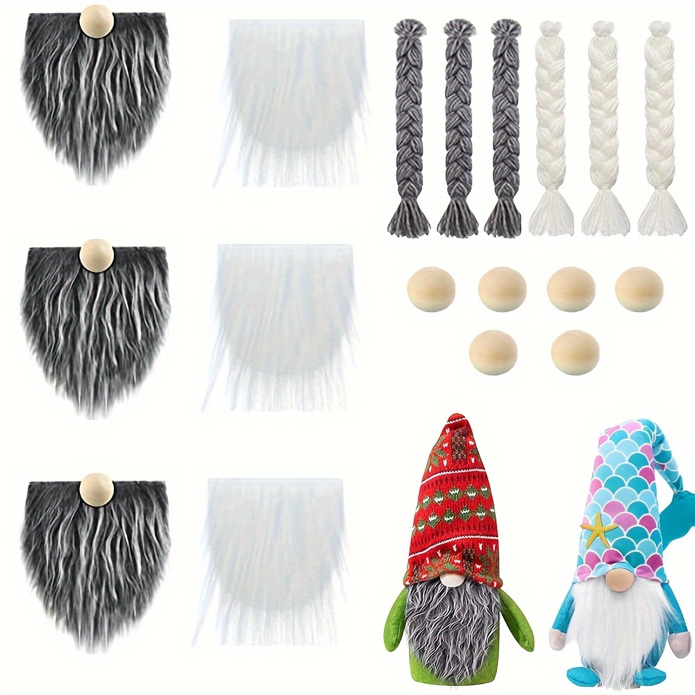 

18pcs Christmas Diy Kit Beards, Braids & Pompoms - For Dwarf Ornaments And Decorations