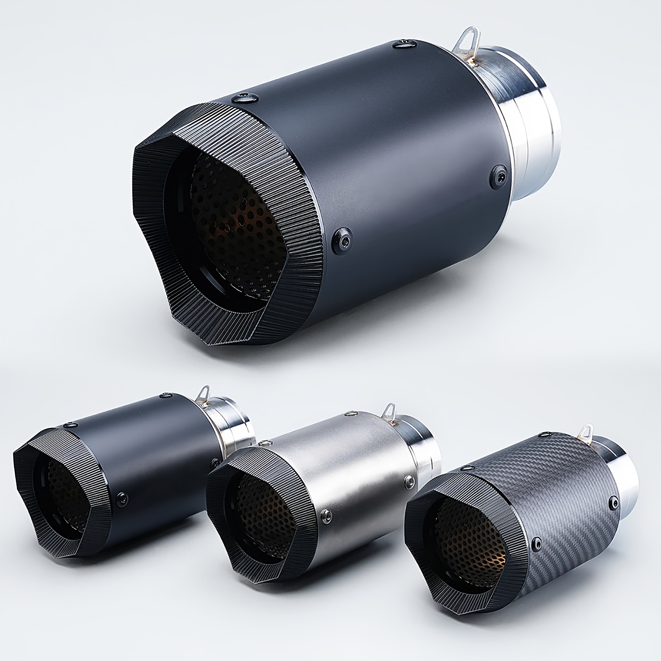 thumbnail image 2 of ISTUNT Universal Motorcycle Short Muffler – Carbon Fiber Finish – 38-51mm Inlet – 160mm Length 2 of 4
