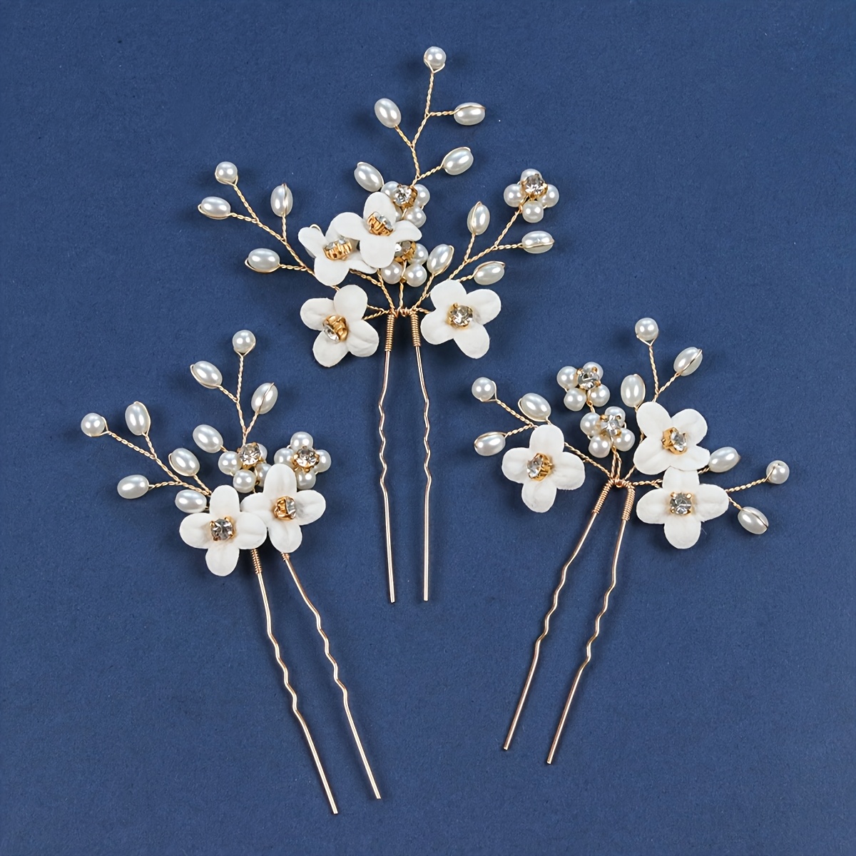 3pcs bride wedding hair pins leaf bridal head piece flower  display picture 3