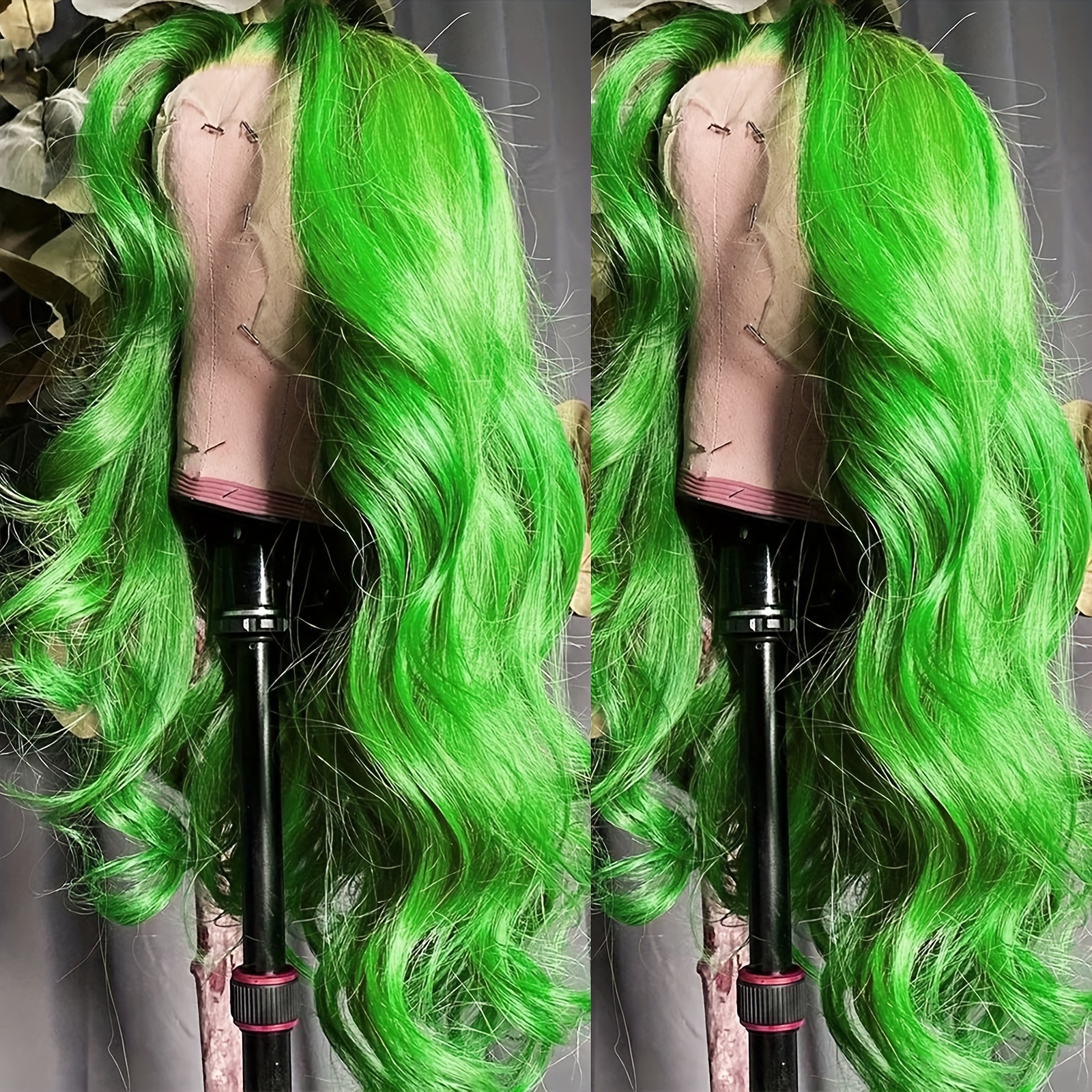 TEMU 13x4 Lace Front Wigs Glueless Dirty Ombre Green Wavy Wig Headband Curly Wig For Women With Wave Hairline Glueless Synthetic Heat Resistent Wigs 26 Inch For Daily Party Cosplay