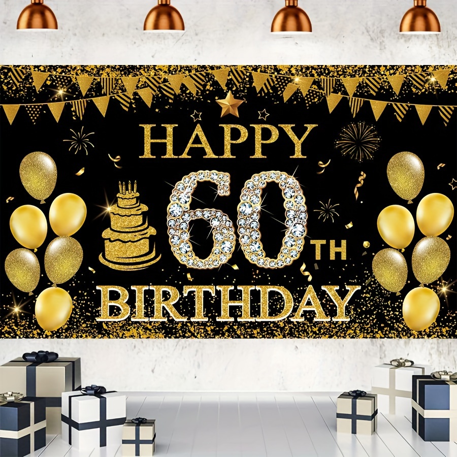 

durable Polyester" 60th Birthday Celebration Banner - Gold & Black, 5.9 X 3.6 Ft, Polyester Party Decoration For Men & Women, Versatile Room Decor For All Seasons