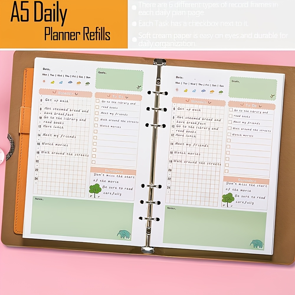 TEMU A5 Refill Planner Inserts, 90 Color Sheets, 6-hole Design, Comes With Dividers, Zipper Pouch, Ruler & Index Tabs