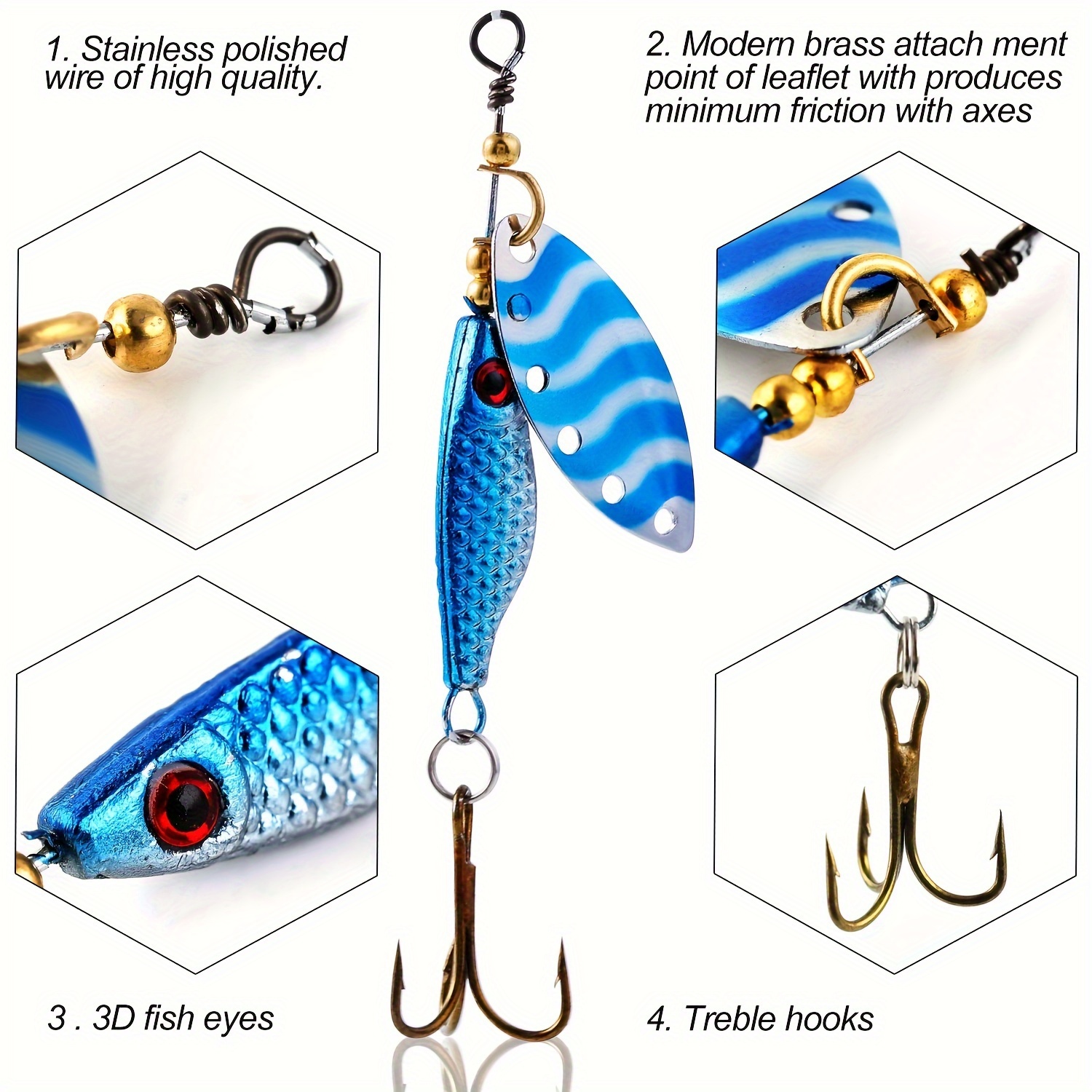 Sougayilang 5pcs/box Metal Spinner Lure, Bionic Fishing Lures For Trout  Pike Perch Salmon Bass, With Hard Metal Hooks, Fishing Tackle