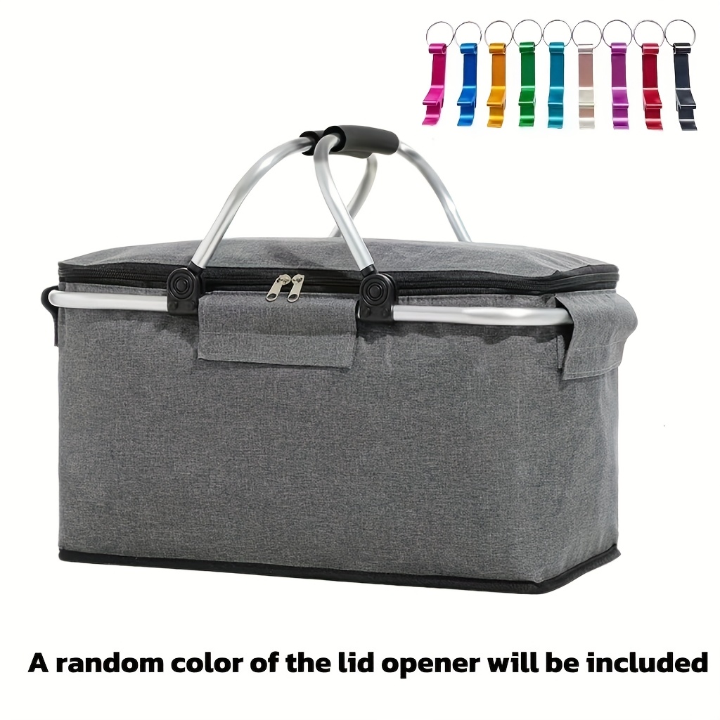Image of Portable Large-capacity Folding Insulated Basket With A Random Color Bottle Opener, -keeping Ice Pack Handbag, Suitable For Carnivals, Outdoor Activities, Travel And Camping, Non-food Contact