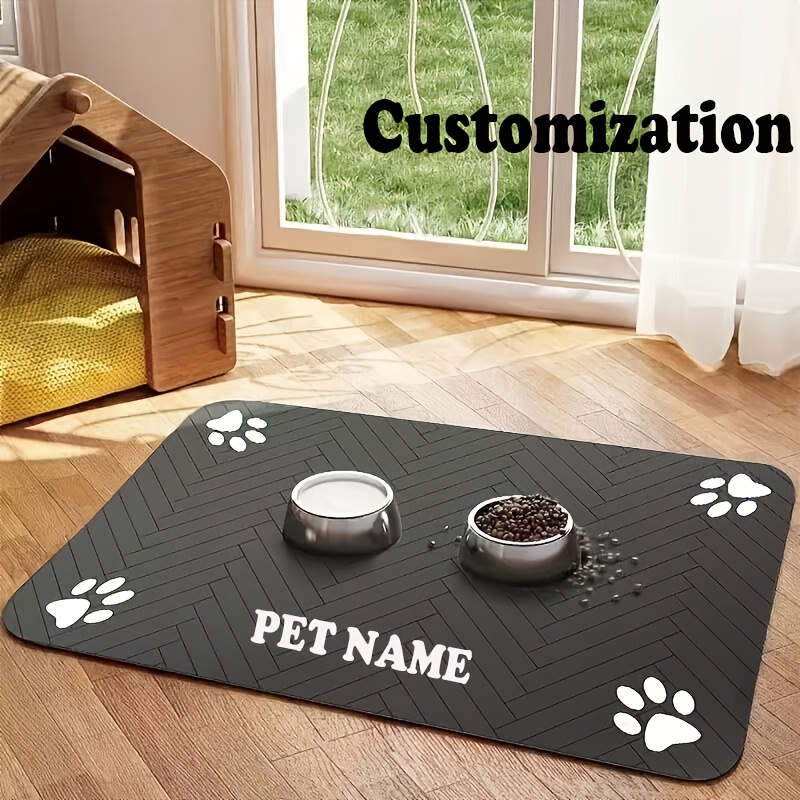 TEMU Custom Pet Feeding Mat With Paw Print Design, Available In Black, Gray, Brown, And Blue. Made Of Easy-to-clean Diatomite Material, Suitable For