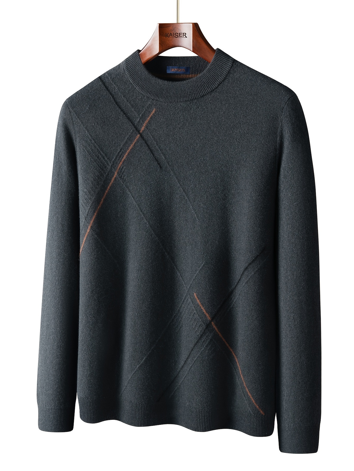 1pc   Heren Casual Crew Neck Wol Trui - Licht Stretch  ,  , Lange Mouw, Reguliere Lengte, Gestreept  , Herfst/Winter Collectie 5