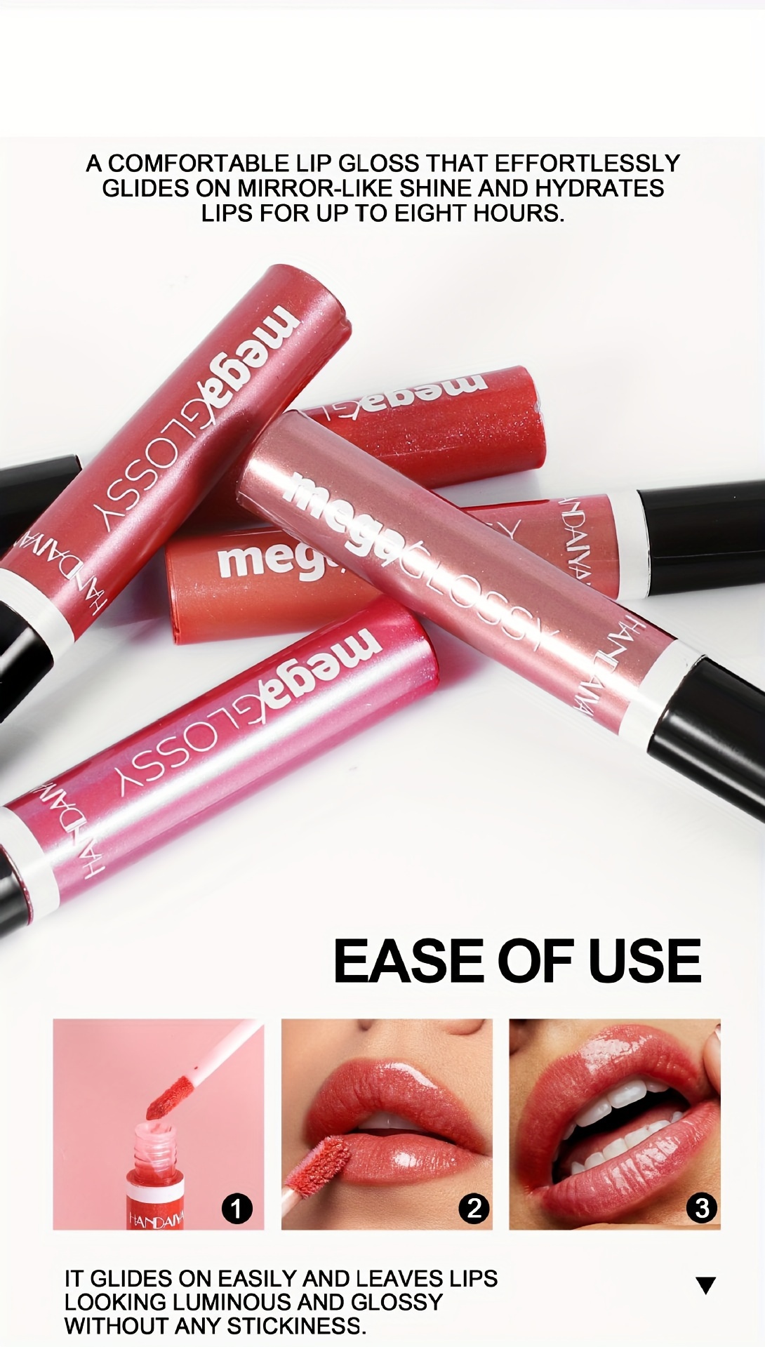 3-Pack Long-Lasting Mega Glossy Lip Gloss Set - Moisturizing, Shimmer Finish, Lightweight, Versatile Berry, Red & Nude Shades for All Skin Types