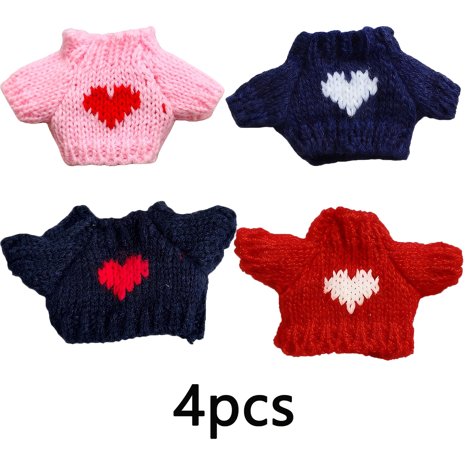 TEMU 4pcs Mini Heart Knitted Hamster Sweater Suitable For Hamsters, Gerbils, Guinea - Tiny Knit Outfit With Assorted Colors, Hand Washable Warm
