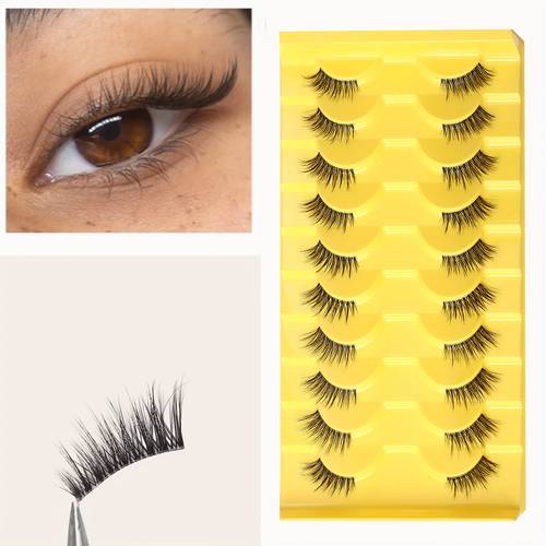 10 pairs of half false eyelashes with transparent band natural cat eye effect 5 13mm soft synthetic mink hair eyelashes in multi packaging suitable for daily wear and special occasions lightweight c d eyelash style for enhancement