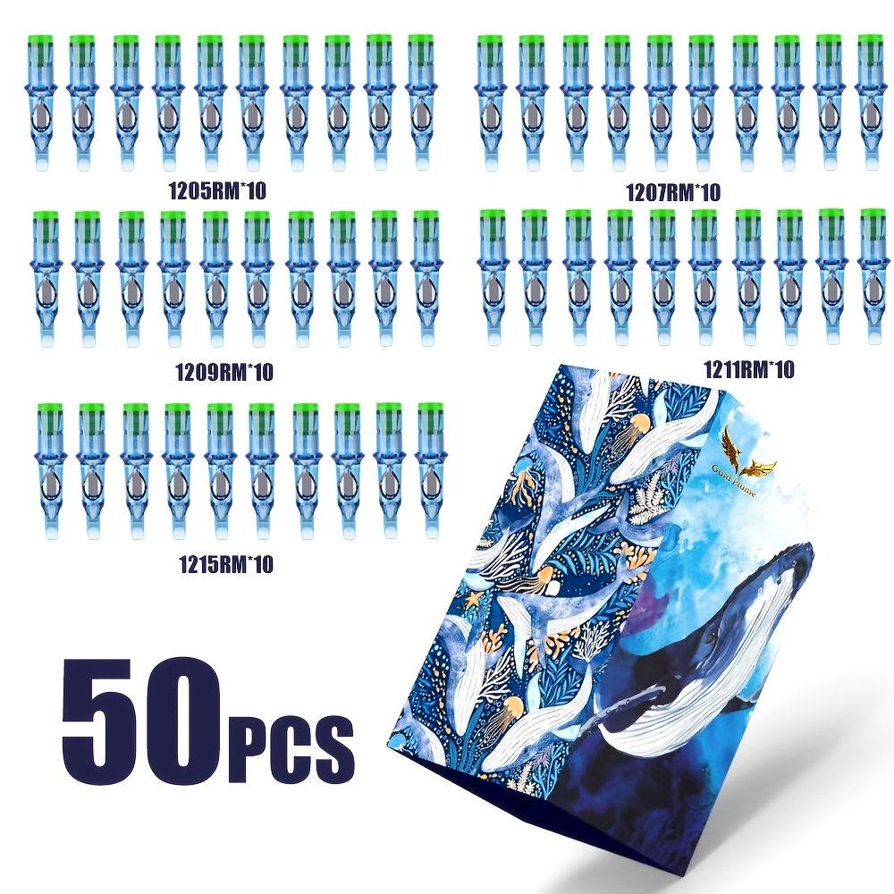 Image of 50pcs/set Tattoo Integrated Needles, 1205rm, 1207rm, 1209rm, 1211rm, 1215rm 5 Models, Disposable Mixed Size Tattoo Needles Are Made Of Standard High-quality Materials