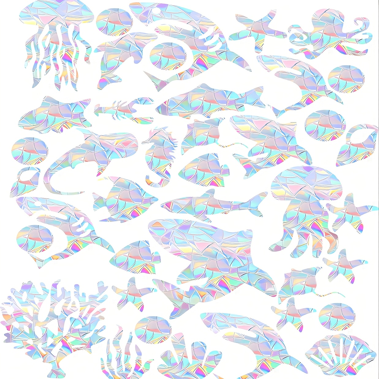 Image of 40pcs Vibrant Bio Rainbow Stickers - No Glue Needed, Reusable Rainbow Catcher Stickers To Prevent Birds And Add Colorful Ocean Themes, Window Decorations | Ocean Themes | Stickers