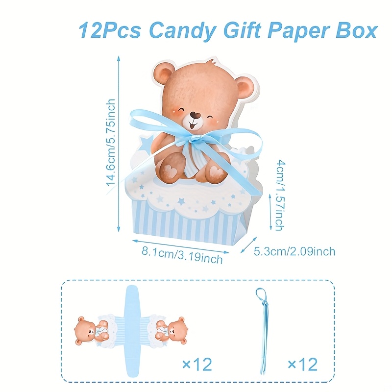TEMU Lot de 12 boîtes de fête, Boîte-cadeau avec ruban et , Boîte-cadeau à motif d' bleues, Boîte d'emballage cadeau, Décoration de fête sur le thème