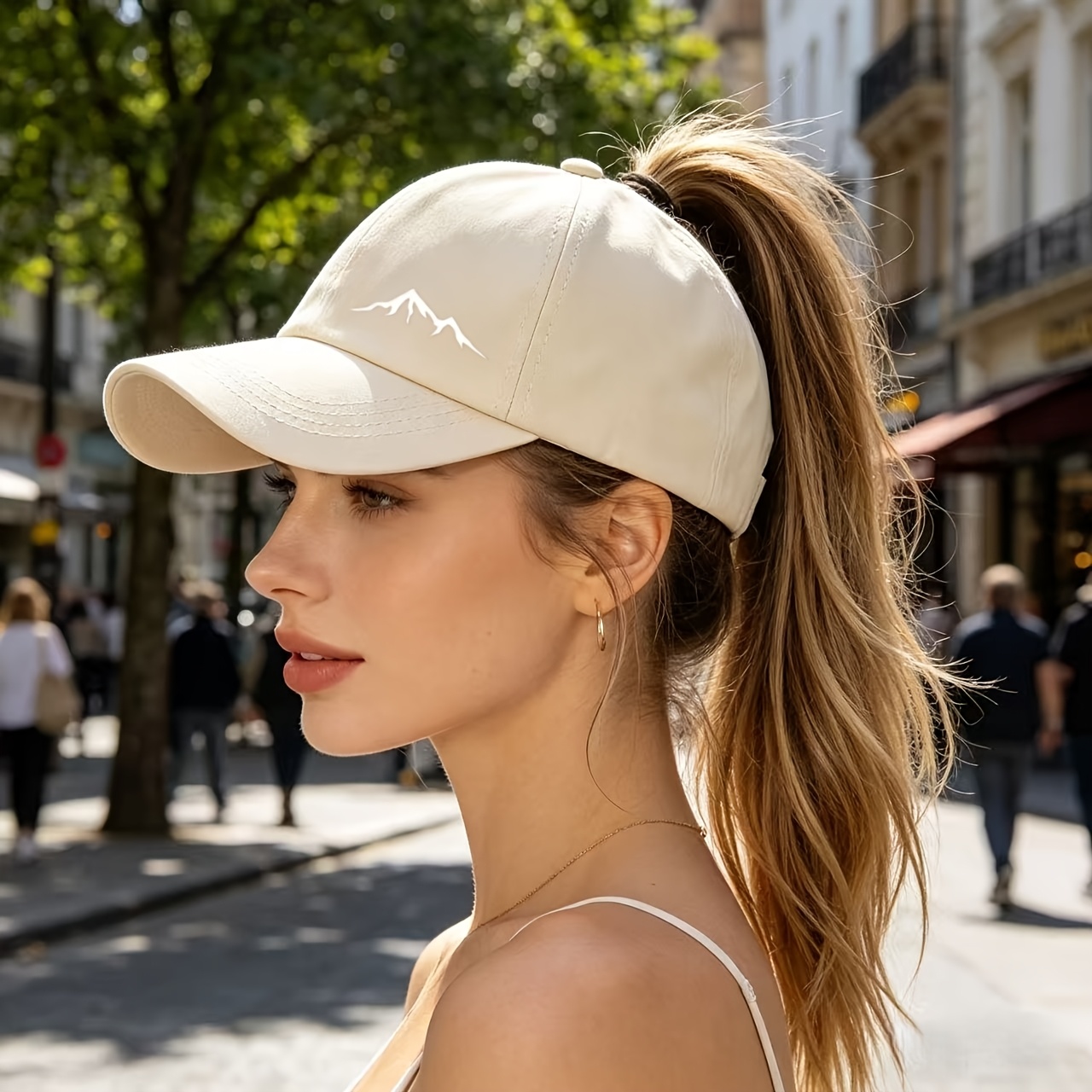 E-shop 1 Stück Damen Herren Pferdeschwanz Baseball Cap, Halbkugelförmiger atmungsaktiver Stil, kompatibel mit hohem Pferdeschwanz, exquisite