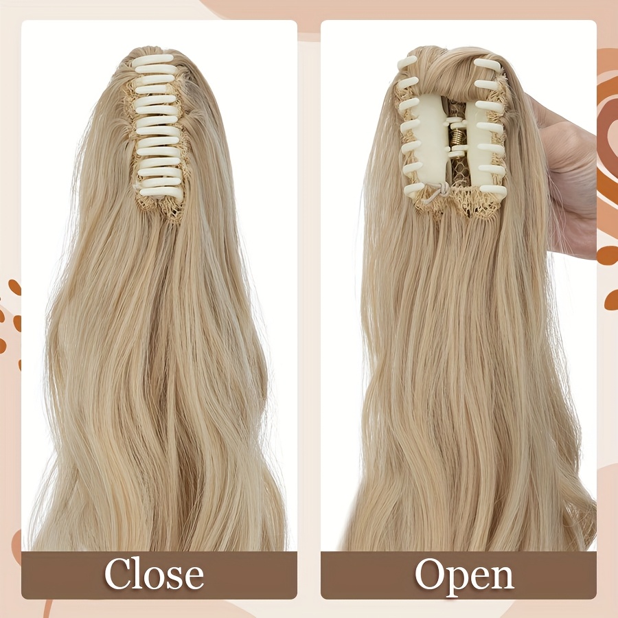 1pc long 24 clip in ponytail hair extensions heat resistant synthetic ponytail with jaw clip dark brown blonde gray black beige volume dimension for parties everyday   womens hairstyle addition details 7