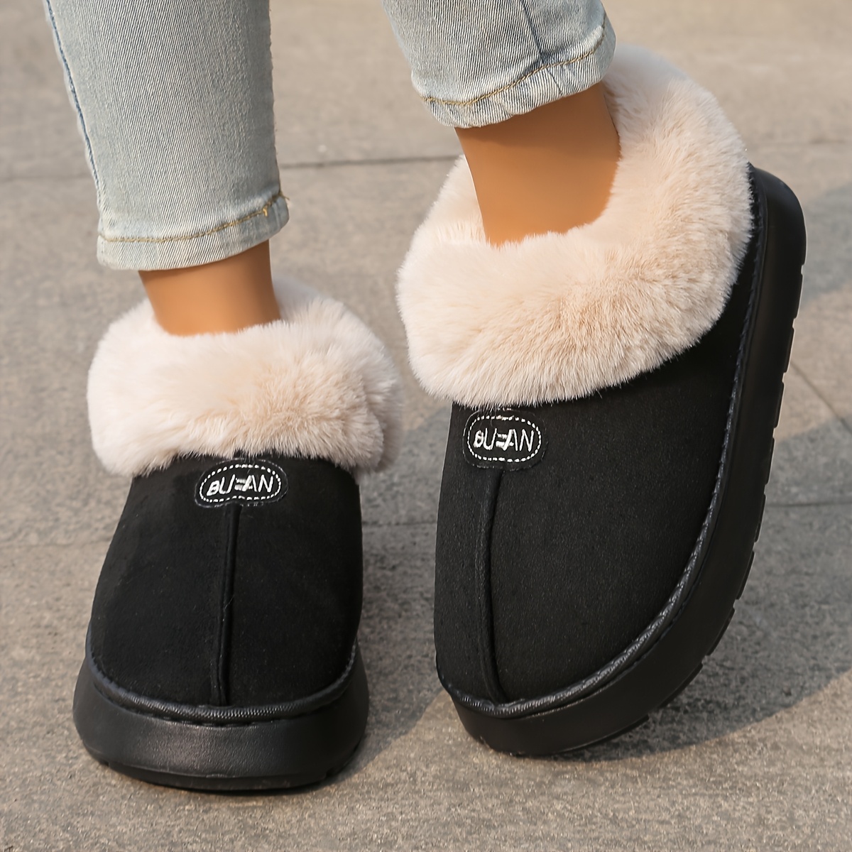 TEMU Women's Boots, Solid Color Fleece-lined Booties, , Sole, Warm Fabric Upper & Inner, Eva Sole, Home & Outdoor Use