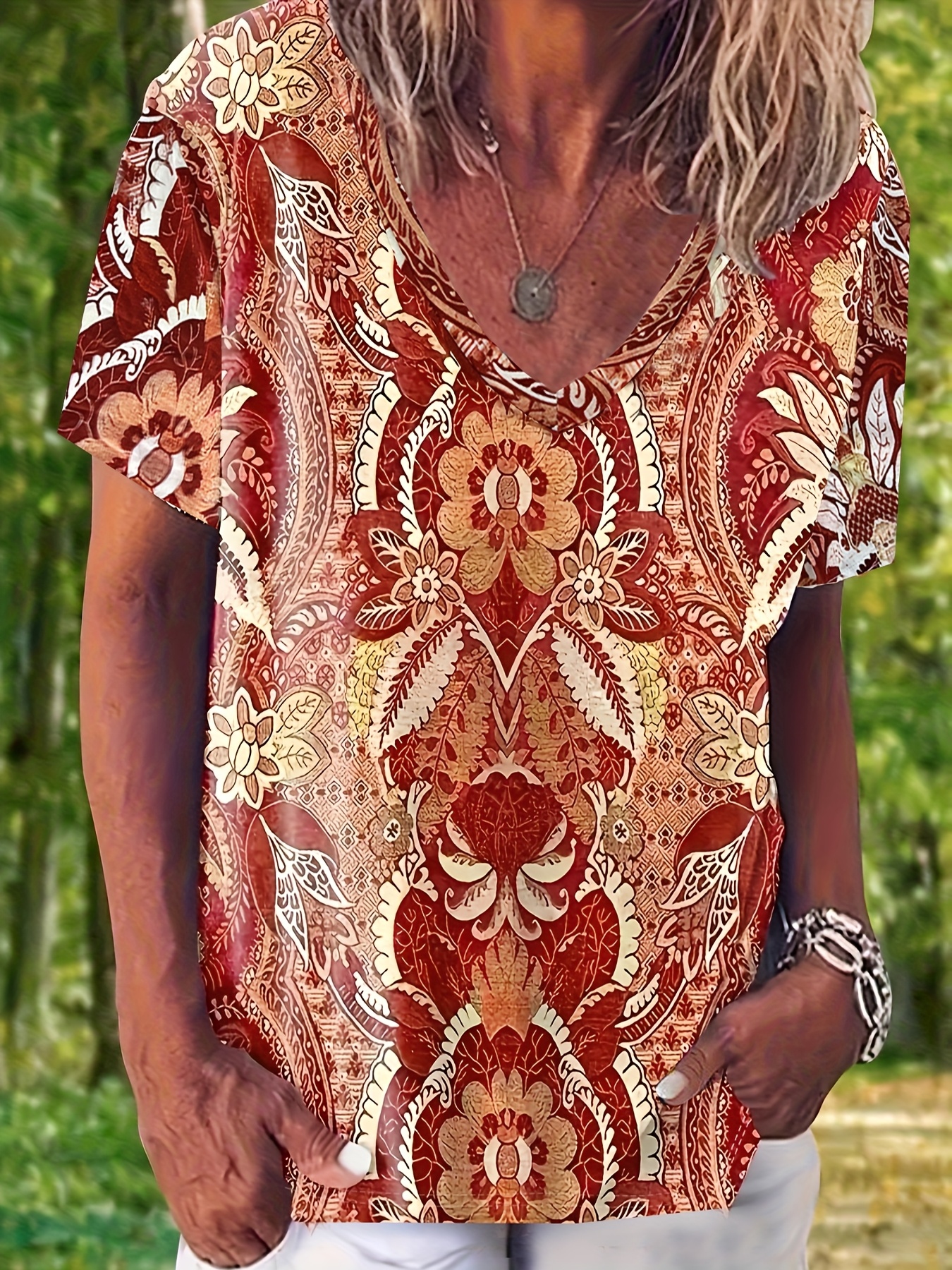 tailles femme t shirt imprimé bohème chic à col Temu Switzerland