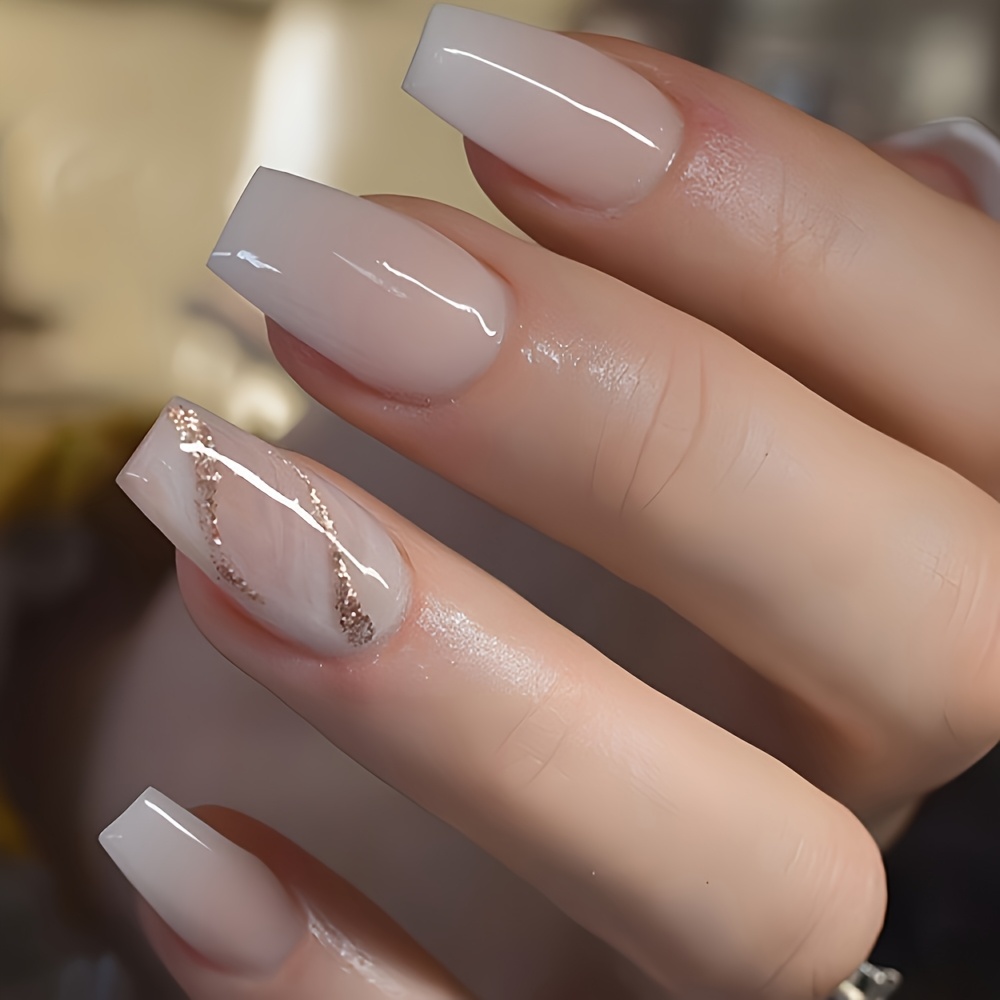 24pcs Short-t Press On Nails Pink Glitter Gradient Stripe Pattern Fake Nails Glossy Artificial Finger Manicure False Nails