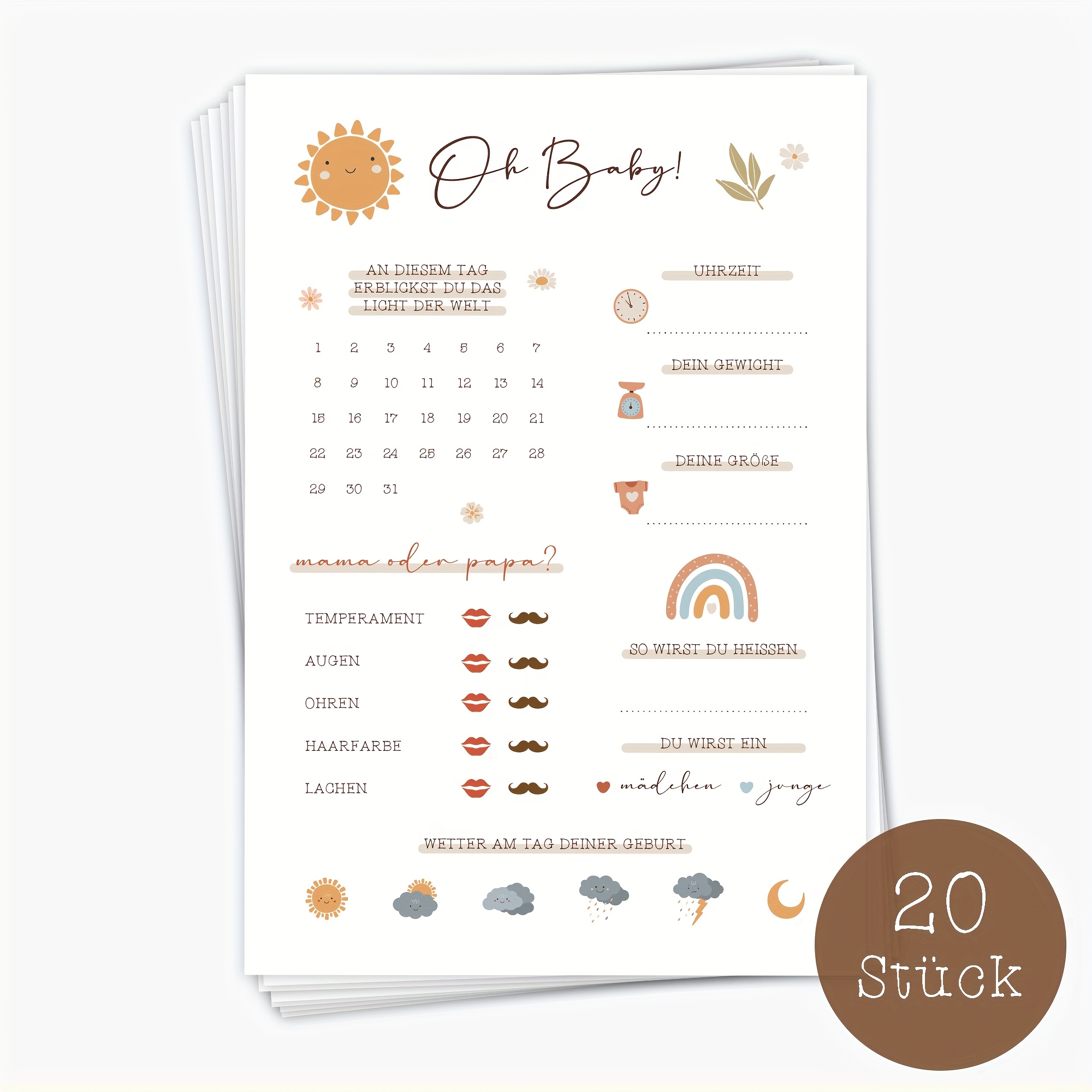 20pcs Baby Party Tip Cards, Wish Cards, Cards, Pregnancy Gift, Baby Shower Cards, Birth Congratulations, Personal Message