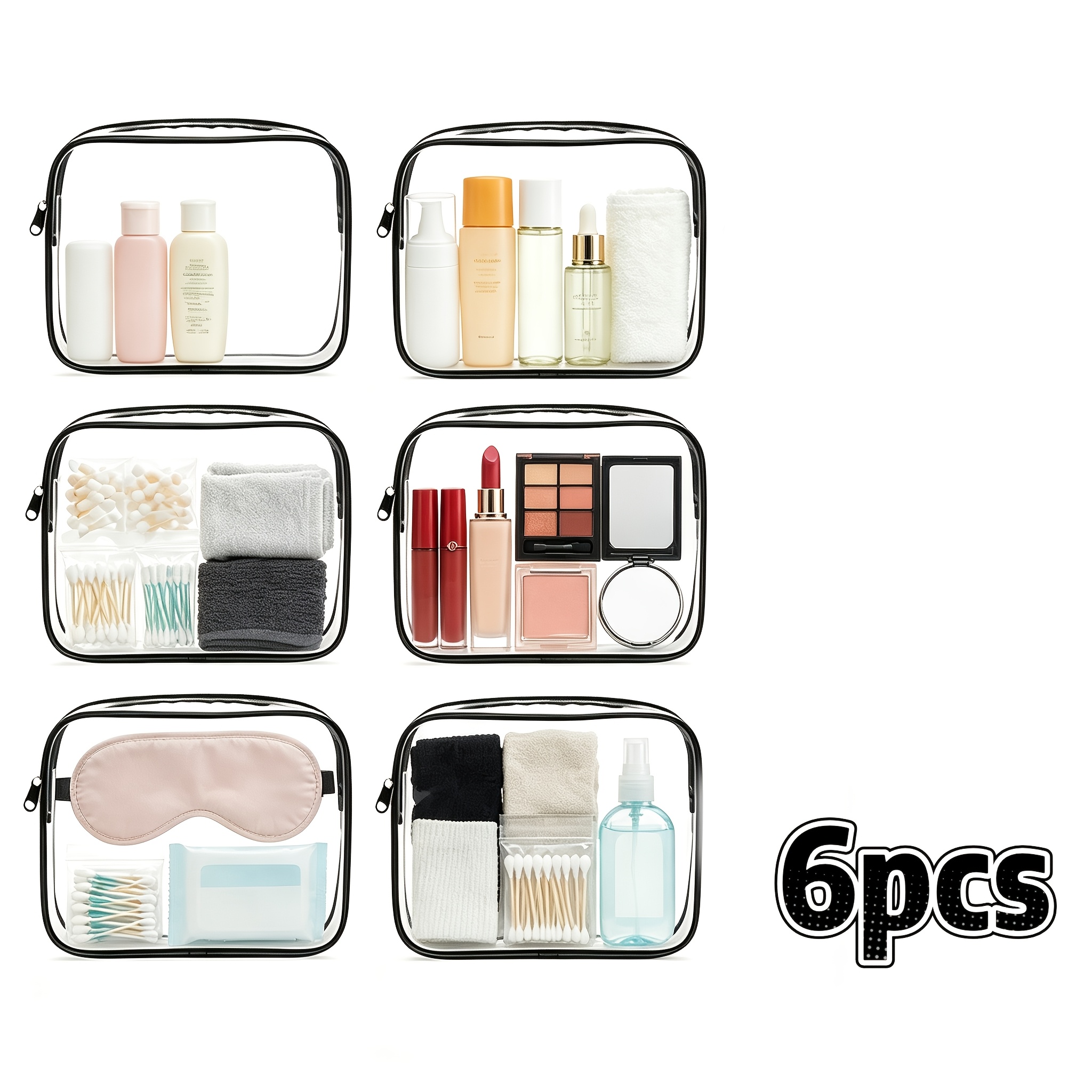 TEMU 6pcs Business Travel Toiletry Bag Set, Large Capacity Transparent Tote Bag, Pvc Makeup Pouch, Easy To Clean - Stylish High-quality Storage Pouch