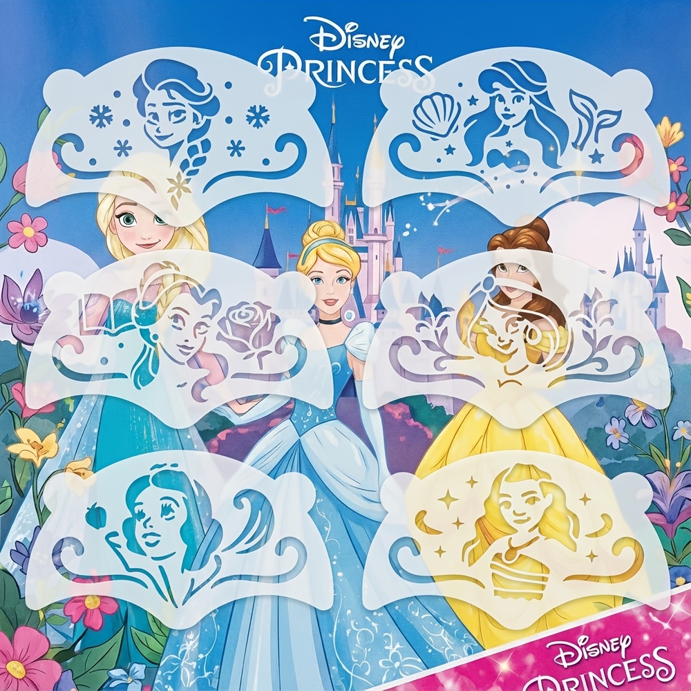 E-shop Disney Prinzessinnen Gesichtsmalvorlagen, 6er-Set, 12cm x 7cm, Elsa, , , , Aurora, Belle, für Gesichtsbemalung, DIY-Malerei,