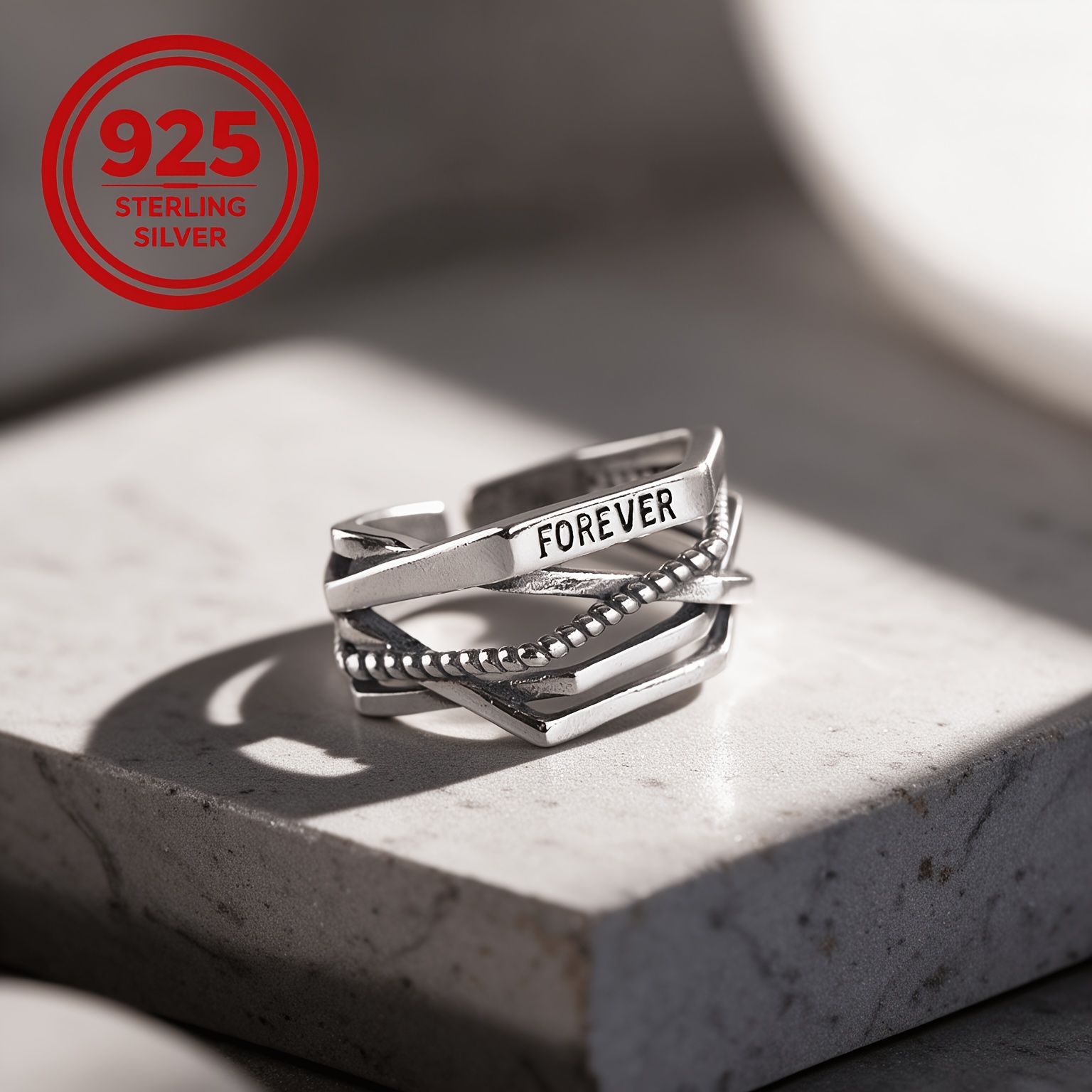 Women's 925 Silver Irregular Letter Vintage Ring
