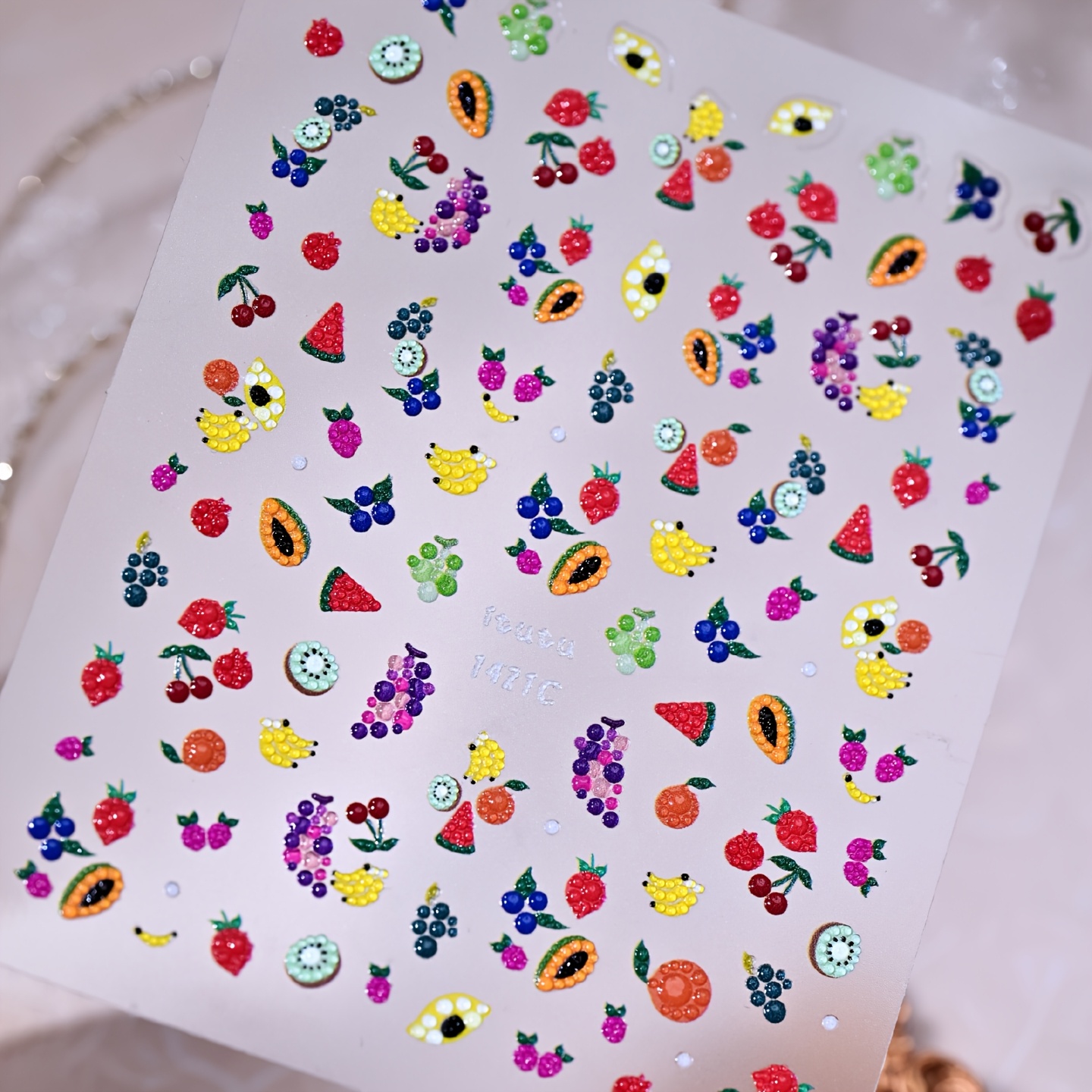 Summer Style Fruit Grain Party Nail Art Stickers, Mini Fruit Strawberry Cherry Blueberry Grape Watermelon Patterns, Jelly Craft Stickers, Daily Nail Art Creative Decorations