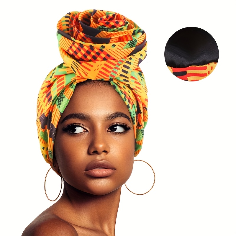 TEMU Turbarán Boho Chic con Estampado Africano y Forro de Satén - Pañuelo Elástico Transpirable para Adolescentes | Lavable a y Versátil para Moda al