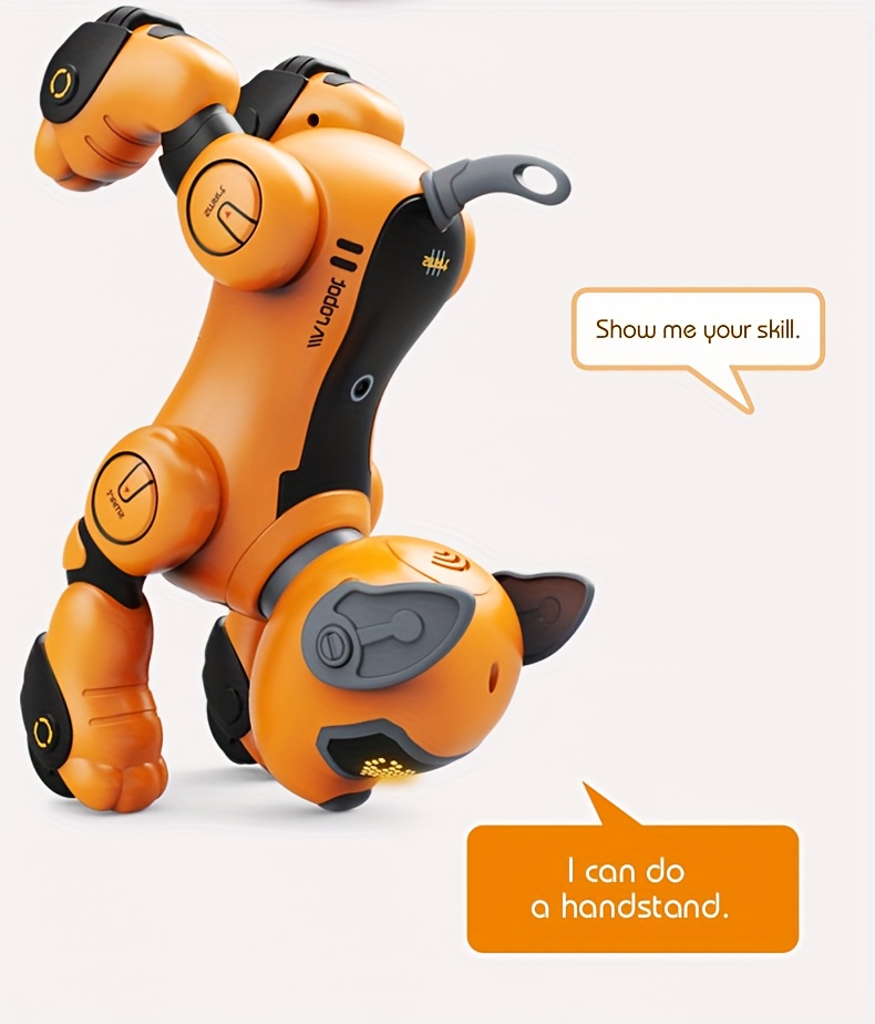 interactive rc robot dog 2 4ghz voice controlled stunt toy with music dance     usb rechargeable   in orange   perfect gift for   on birthdays christmas halloween details 1