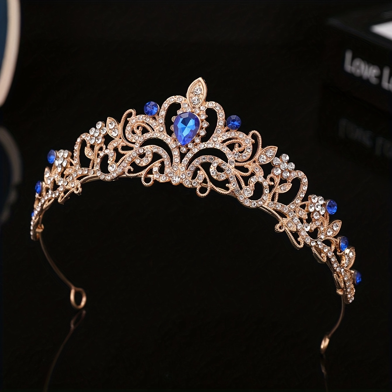 1pc luxurious golden dark blue gemstone european retro  display picture 3