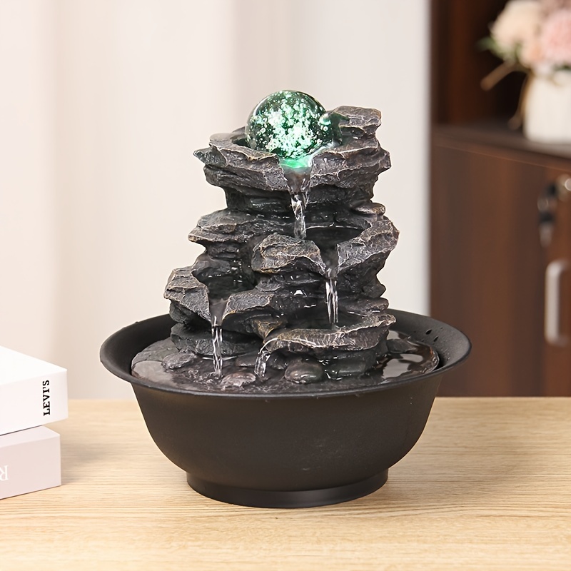 

Miniature Rock Fountain With Rotation Ball Lights, Tabletop Fountain For Home And Office Decor, Outdoor Decor