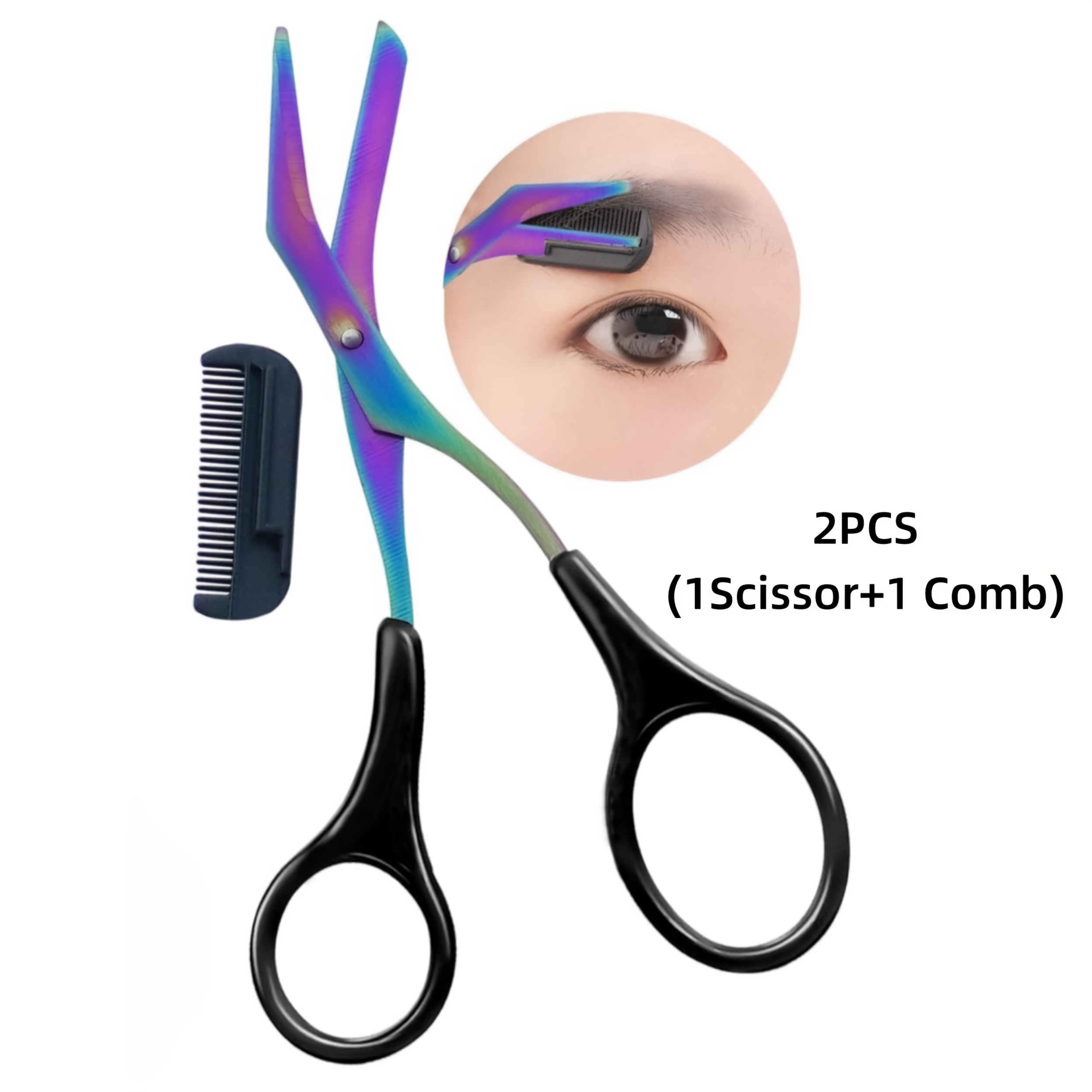 Image of Eyebrow Trimmer Scissor With Comb 2025 New 2pcs(1scissor+1 Comb) Eyebrow Trimmer For Women Men Eyebrow Trimming Shaping Non-slip Eyebrow Grooming Shear Eyelash Hair Removal Shaper Makeup
