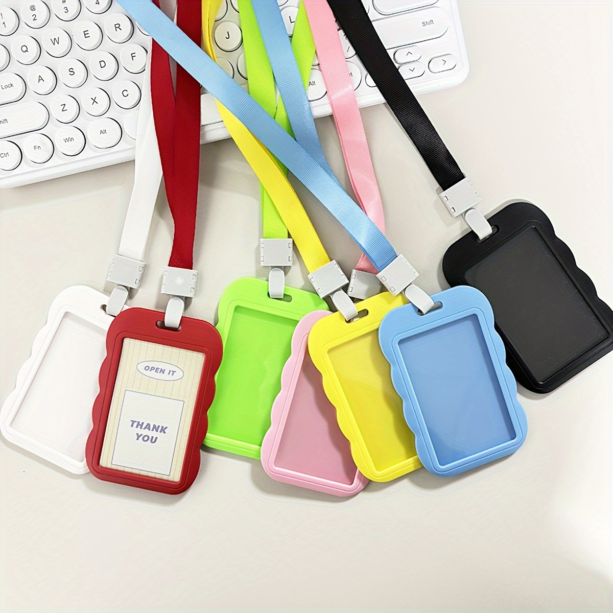 

1 Set Abs Slide Card Holder, 3 Inch Id/postcards/bus Rainbow Card Organizer, With Pp Buckle Lanyard