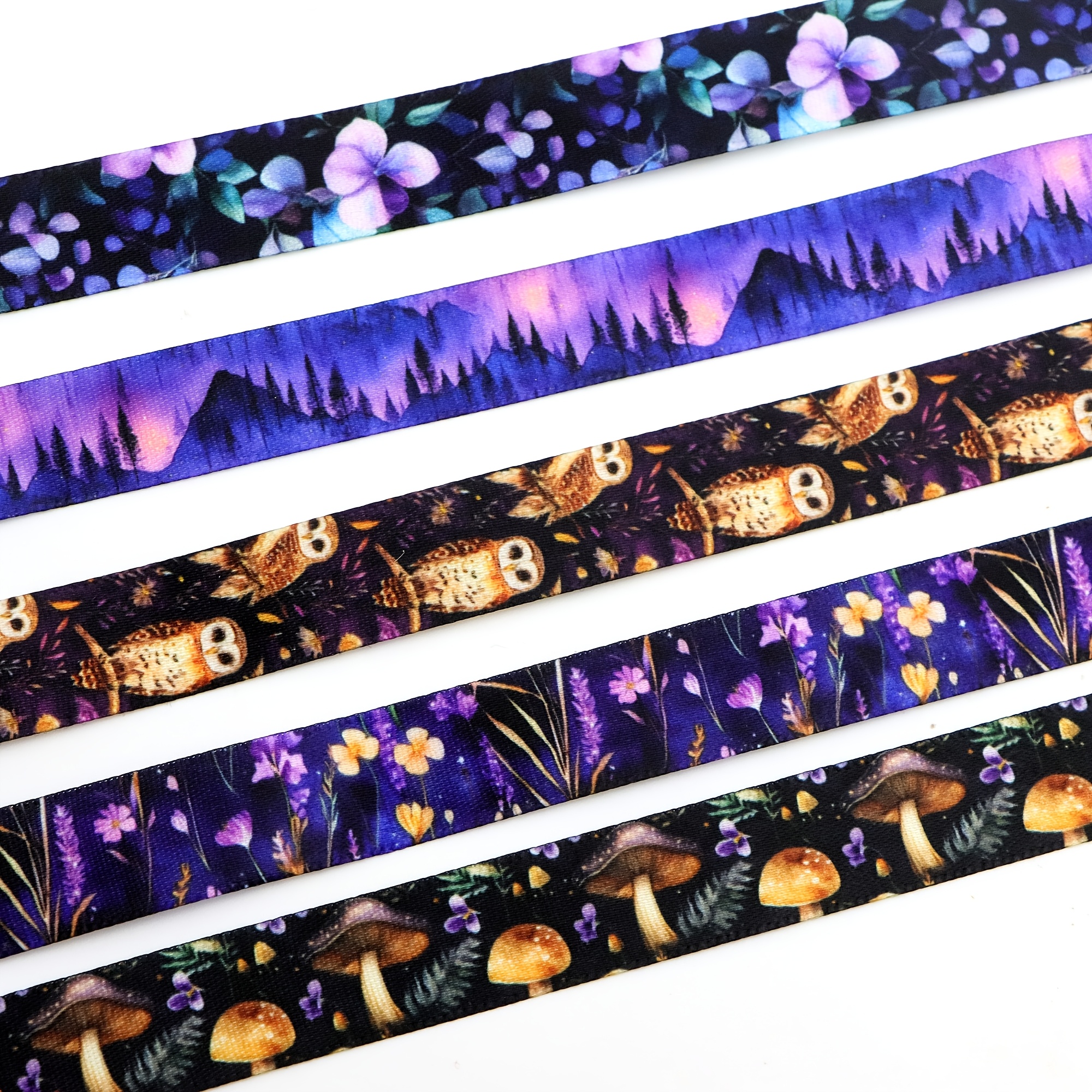 TEMU Ensemble de 5 rouleaux de ruban lisse et brillant de la série Violet avec motif floral mystérieux d' d' et de - Ruban en polyester adapté aux